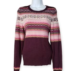 NWOT Limited pink purple tan Fair Isle jewel flower wool sweater Womens …